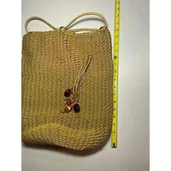 Oscar De La Renta Raffia Bucket Bag Wicker Suede Woven Purse Natural Beach Purse - Picture 8 of 16